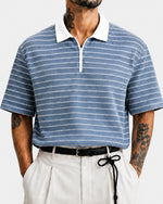 Force Striped Men Polo Neck Blue T-Shirt