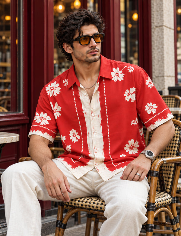 Force Mens Floral Print Red Shirt