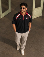 Force Printed Men Zip Neck Black T-Shirt