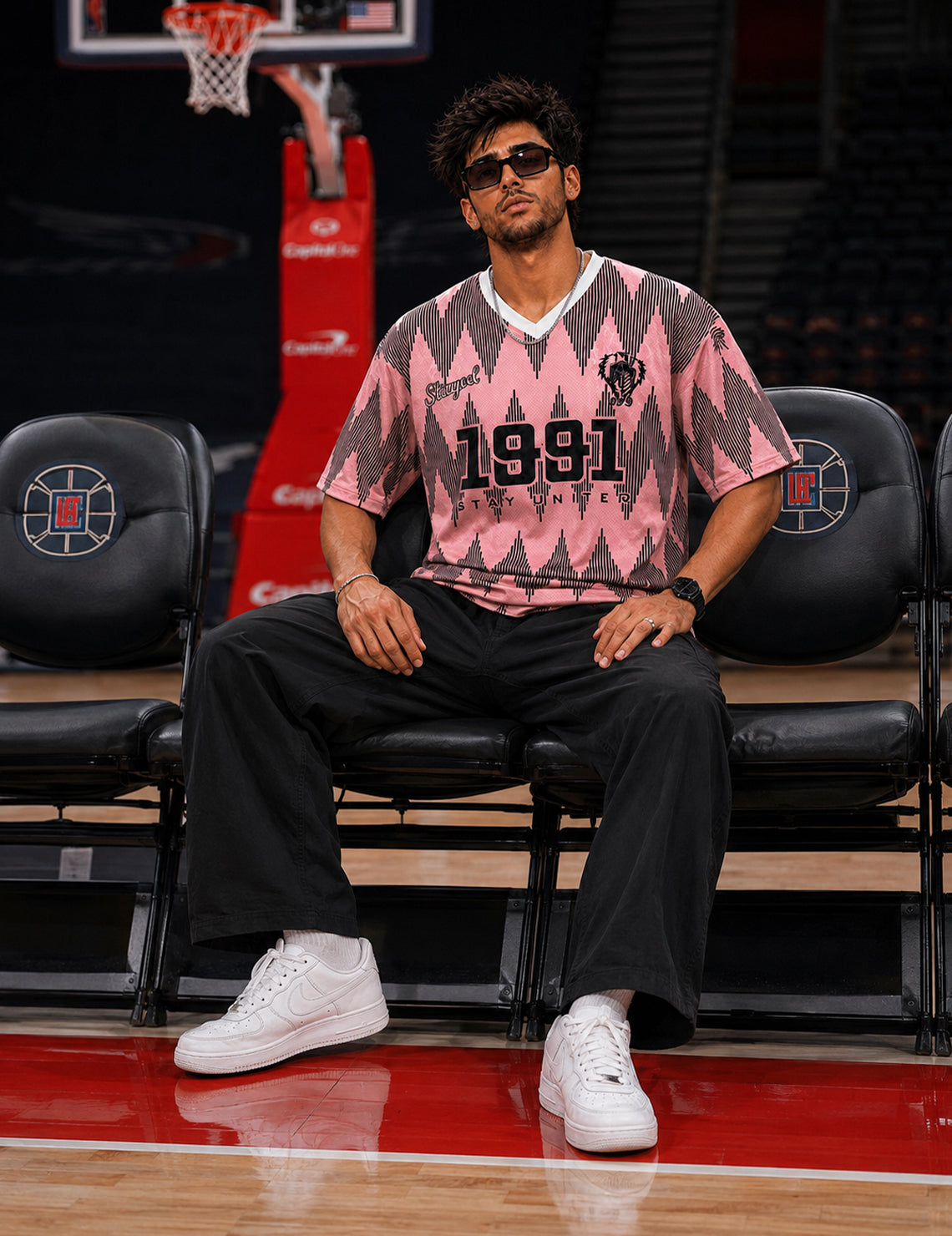Force Printed Men V-Neck Pink T-Shirt