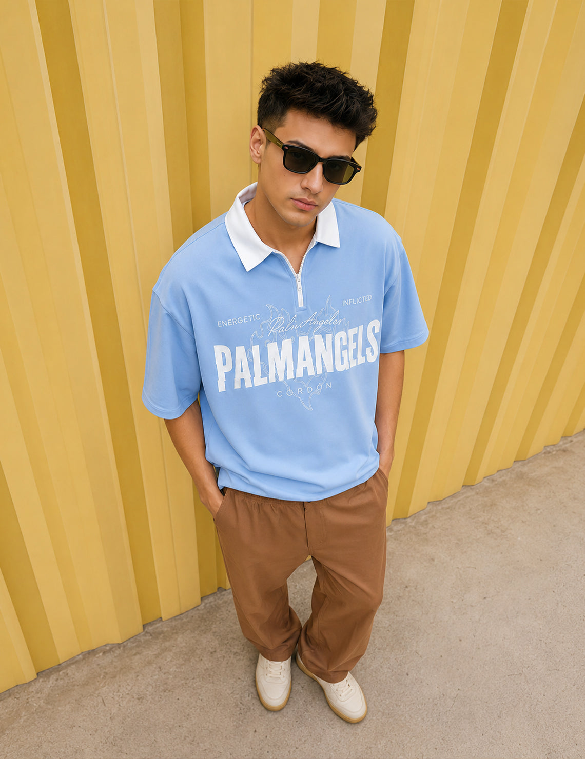 Force Printed Men Polo Neck Light Blue T-Shirt