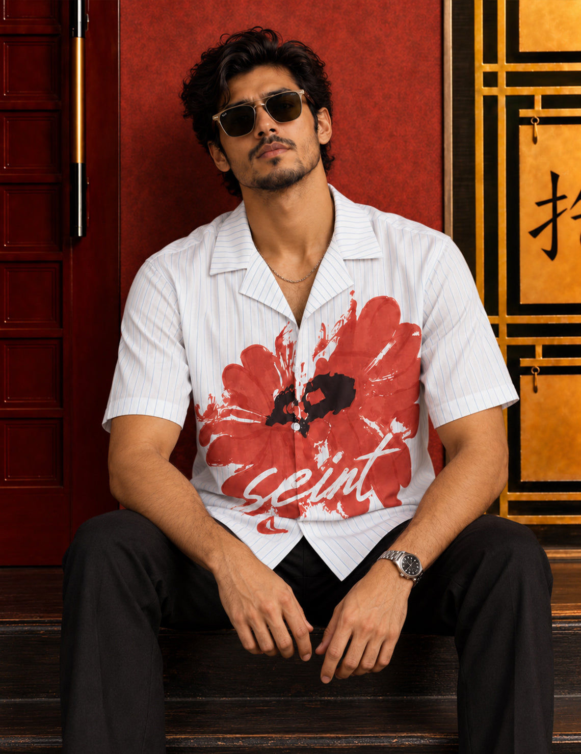 Force Mens Floral Print White Shirt
