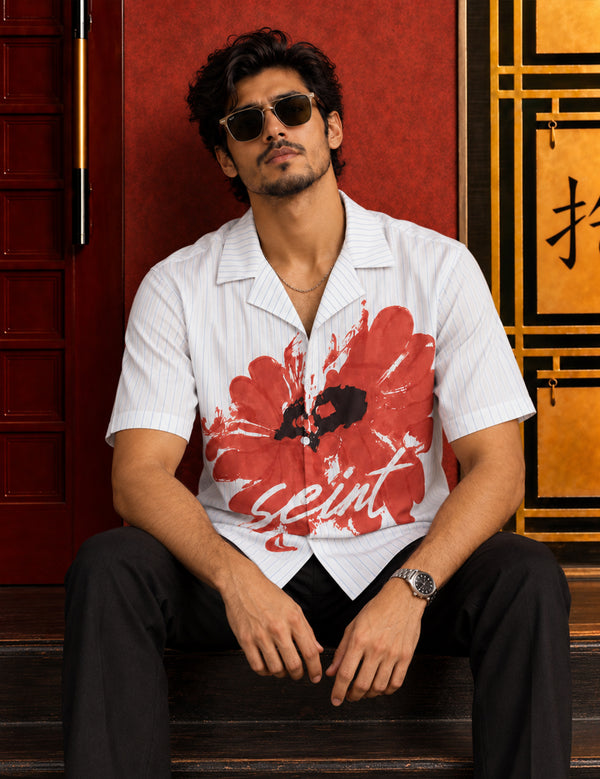 Force Mens Floral Print White Shirt