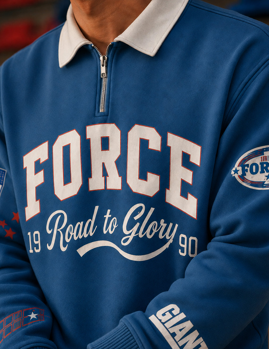 Force Printed Men Zip Neck LightBlue T-Shirt