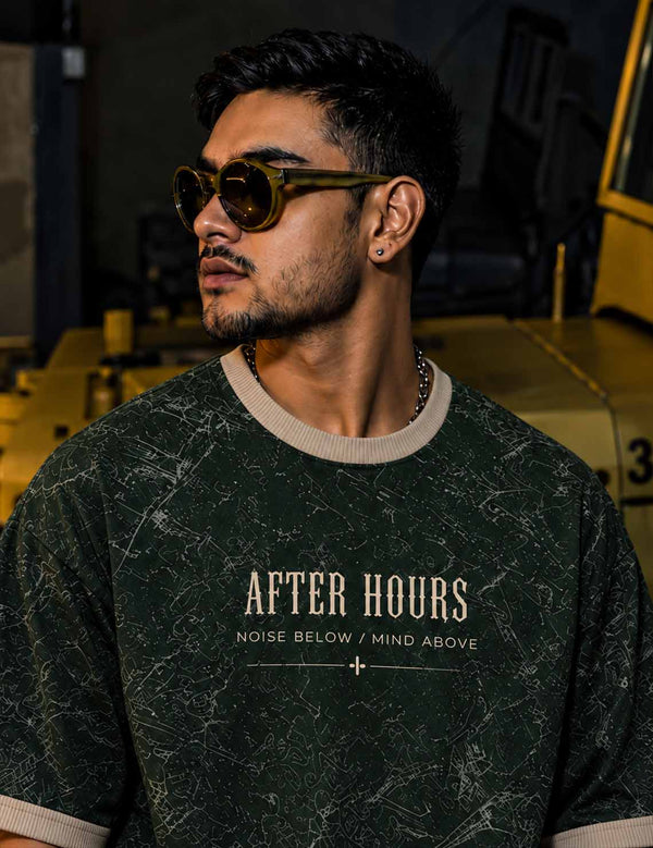 After Hours – Forest Green Oversized Half-Sleeve Ringer T-Shirt