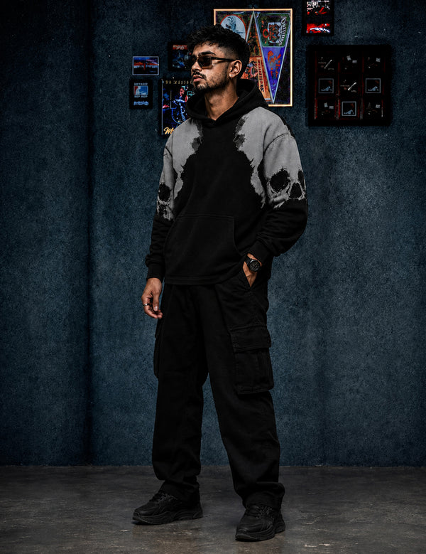 Force Printed Men Black Hooded Sweatshirt