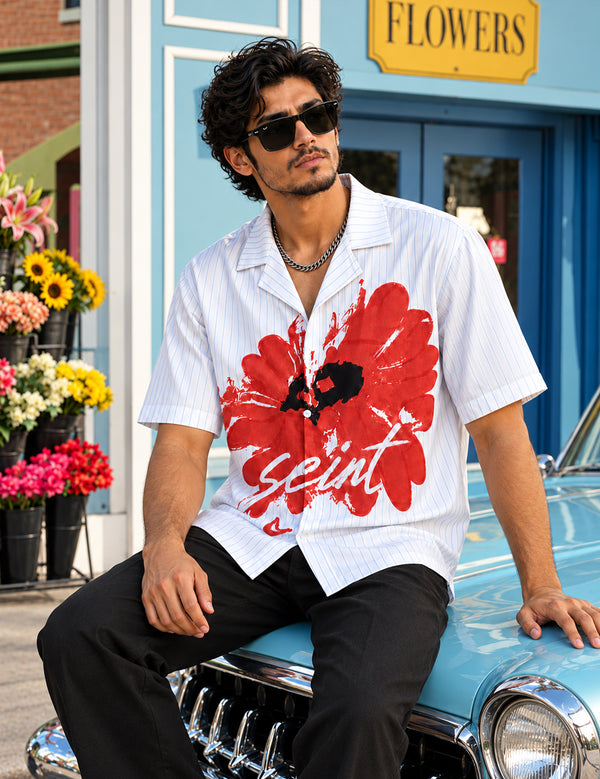 Force Mens Floral Print White Shirt