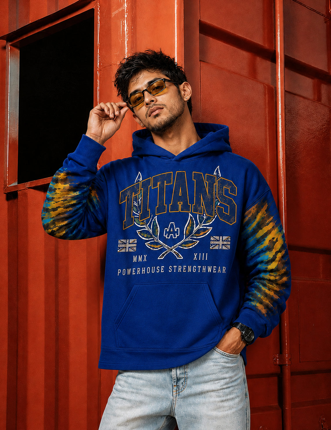 Force Printed Men Blue Hooded Sweatshirt