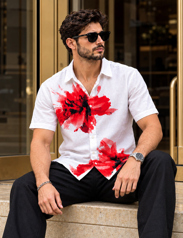 Force Mens Floral Print White Shirt