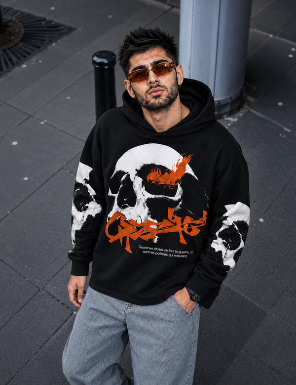 Force Printed Men Black Hooded Sweatshirt