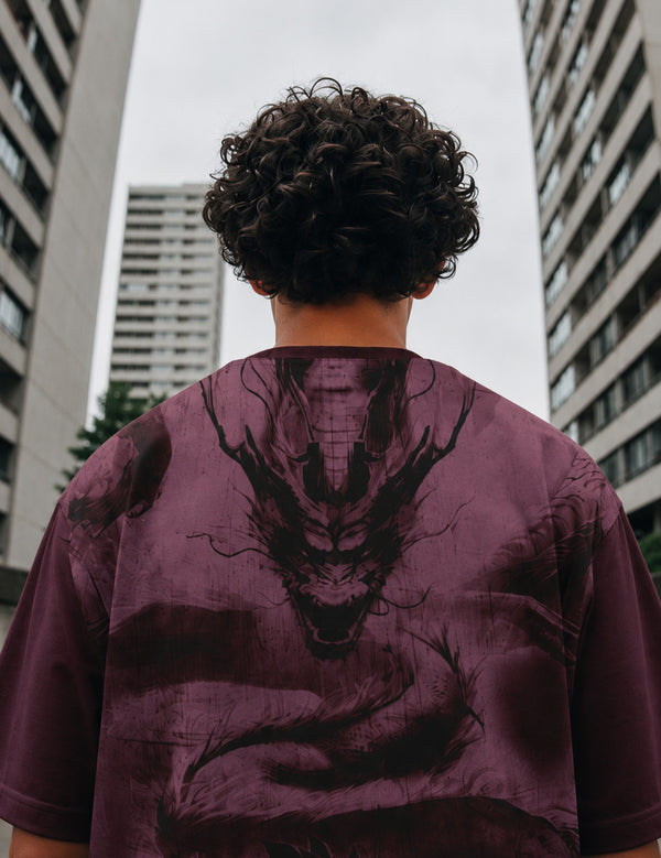 Force Graphic Print Men Round Neck wine T-Shirt