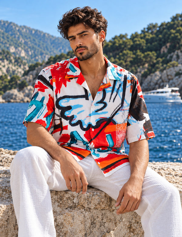Force Mens Abstract Print White Shirt