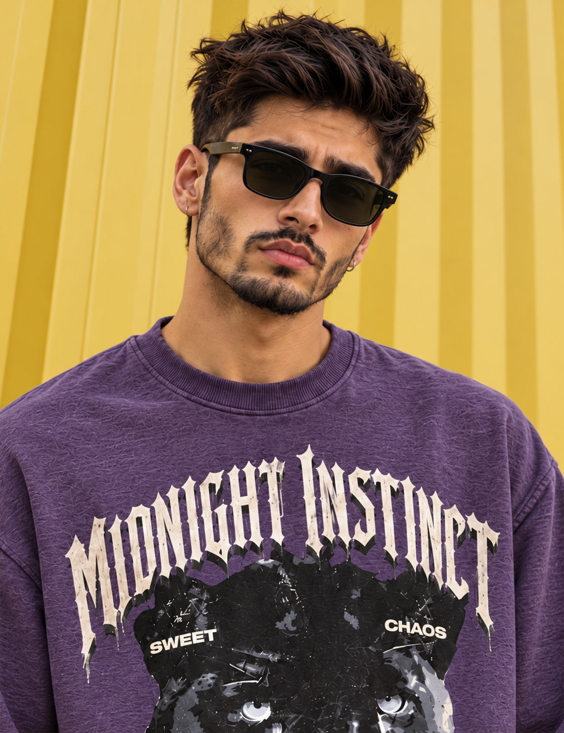 Midnight Instinct Panther Graphic Full-Sleeve T-Shirt – Purple