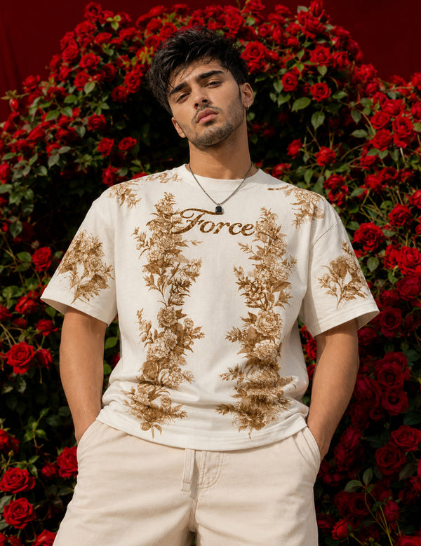 Force Printed Men Round Neck Beige T-Shirt