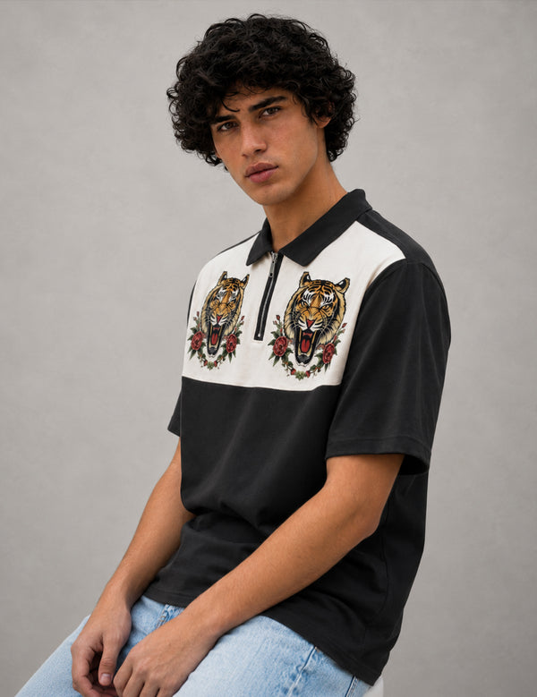 Force Printed Men Zip Neck Multicolor T-Shirt