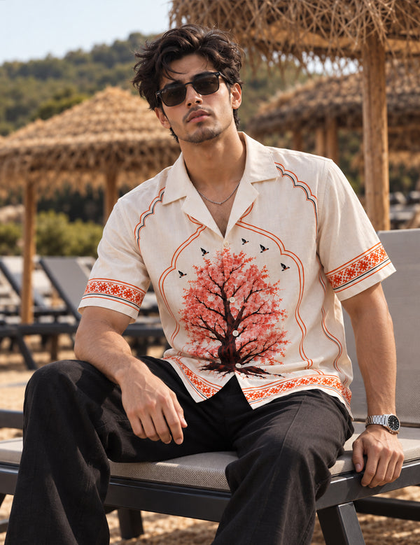 Force Mens Floral Print OFF-White Shirt