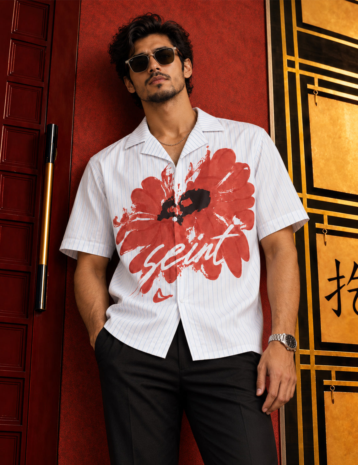 Force Mens Floral Print White Shirt