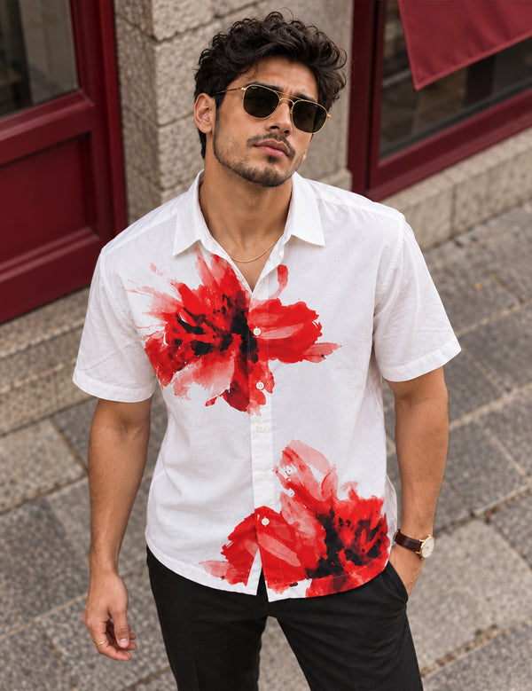 Force Mens Floral Print White Shirt
