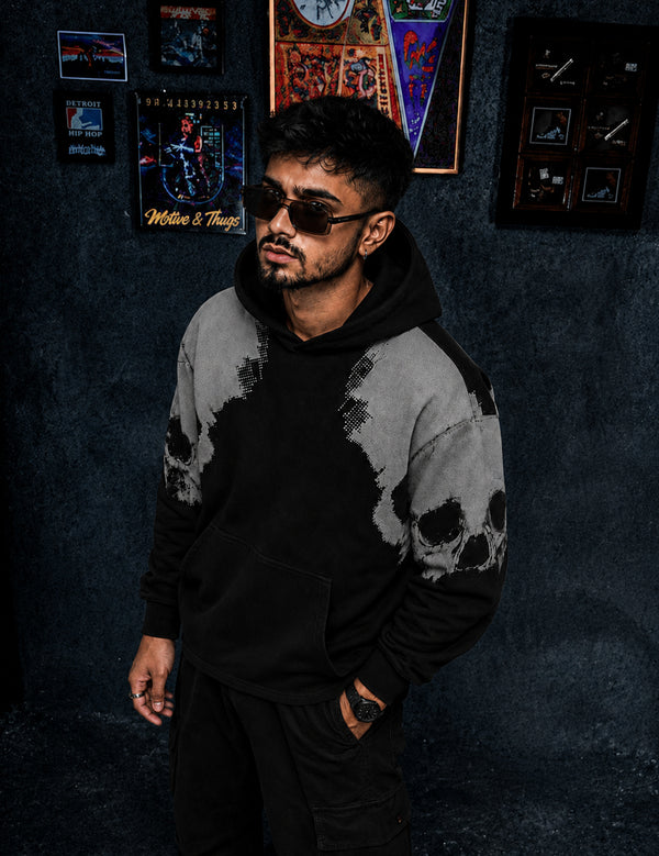 Force Printed Men Black Hooded Sweatshirt