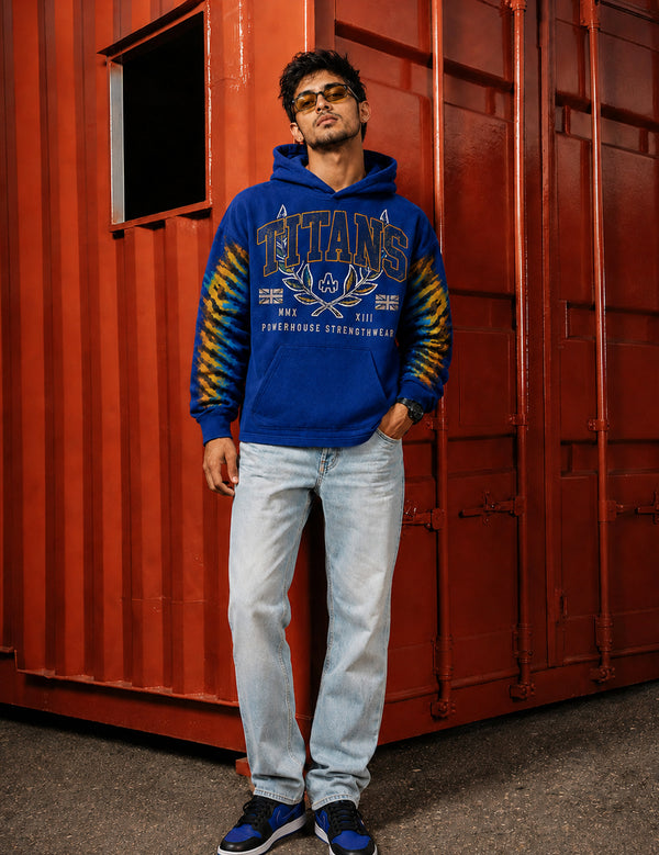 Force Printed Men Blue Hooded Sweatshirt