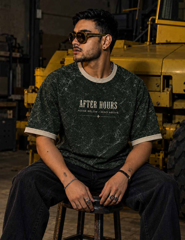 After Hours – Forest Green Oversized Half-Sleeve Ringer T-Shirt