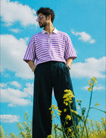 Force striped Men Zip Neck Pink T-Shirt