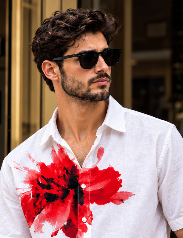 Force Mens Floral Print White Shirt