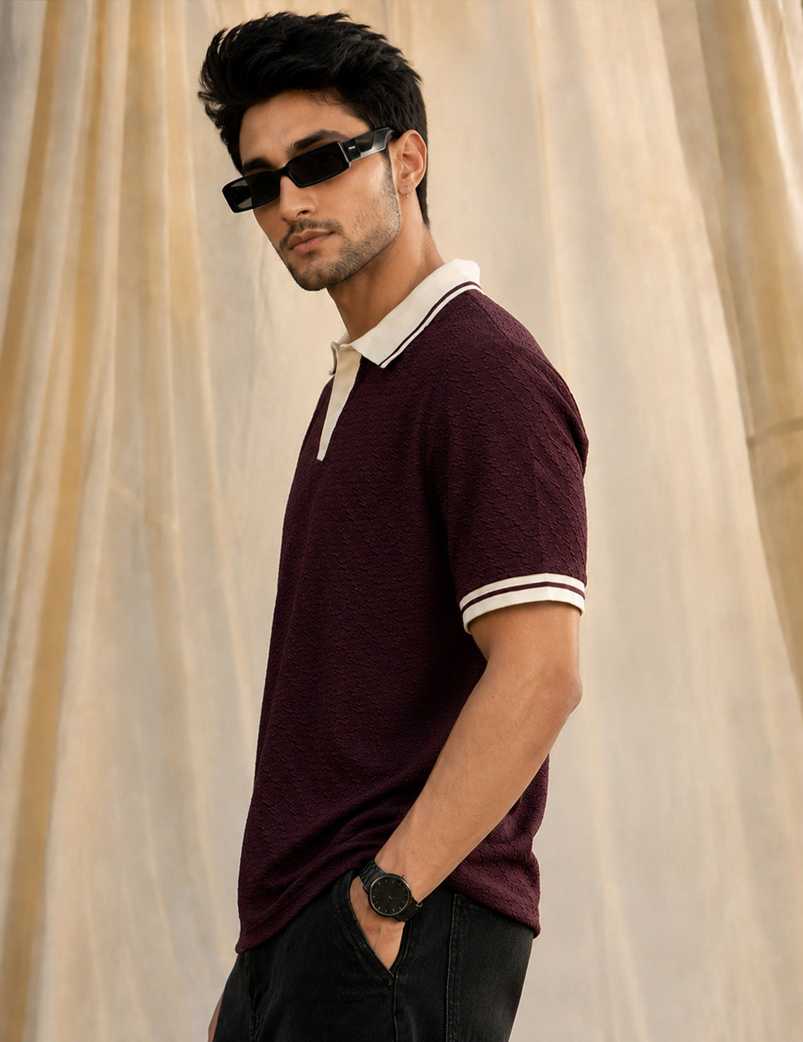 Force Solid Men Polo Neck WINE T-Shirt