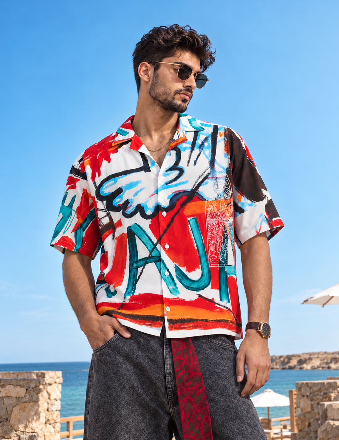 Force Mens Abstract Print White Shirt