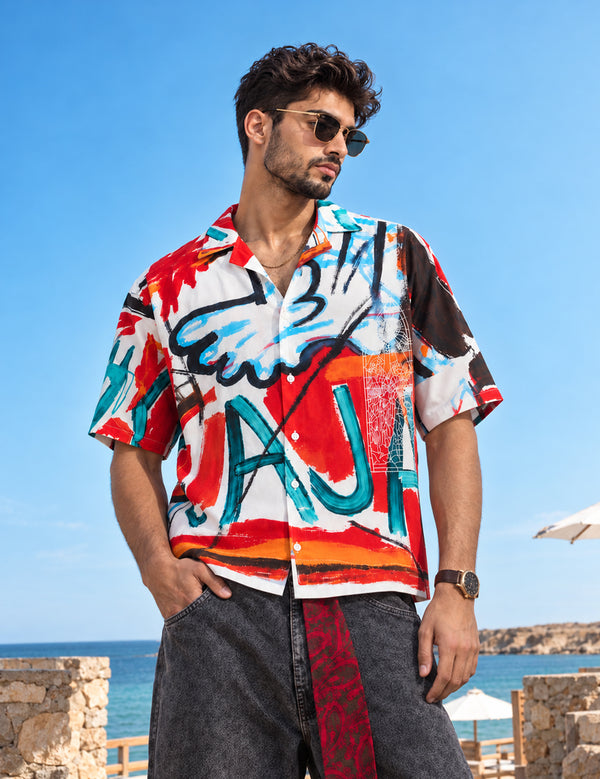 Force Mens Abstract Print White Shirt
