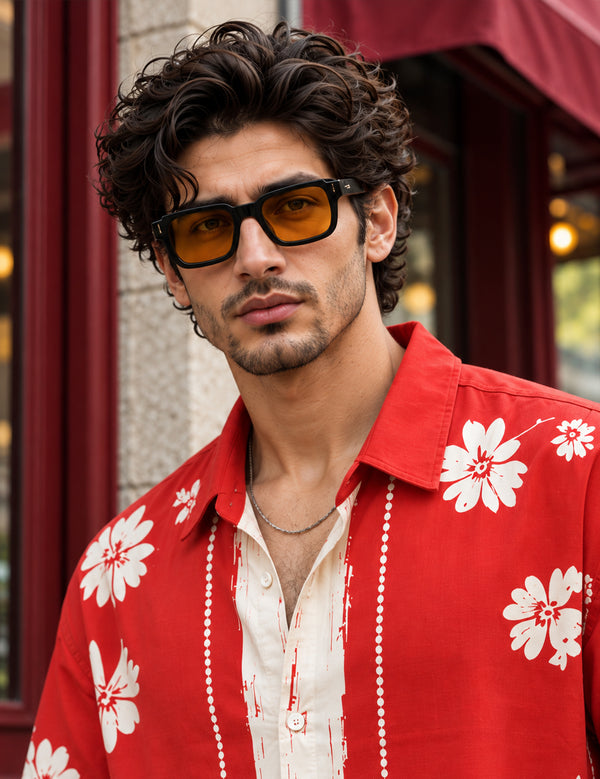 Force Mens Floral Print Red Shirt