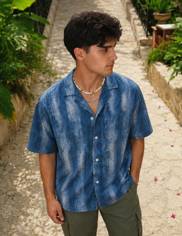 Men Printed Casual Blue Shirt