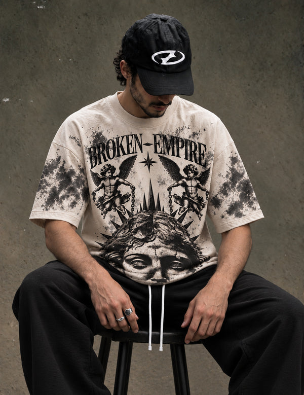 Broken Empire – Cream Half-Sleeve Graphic T-Shirt
