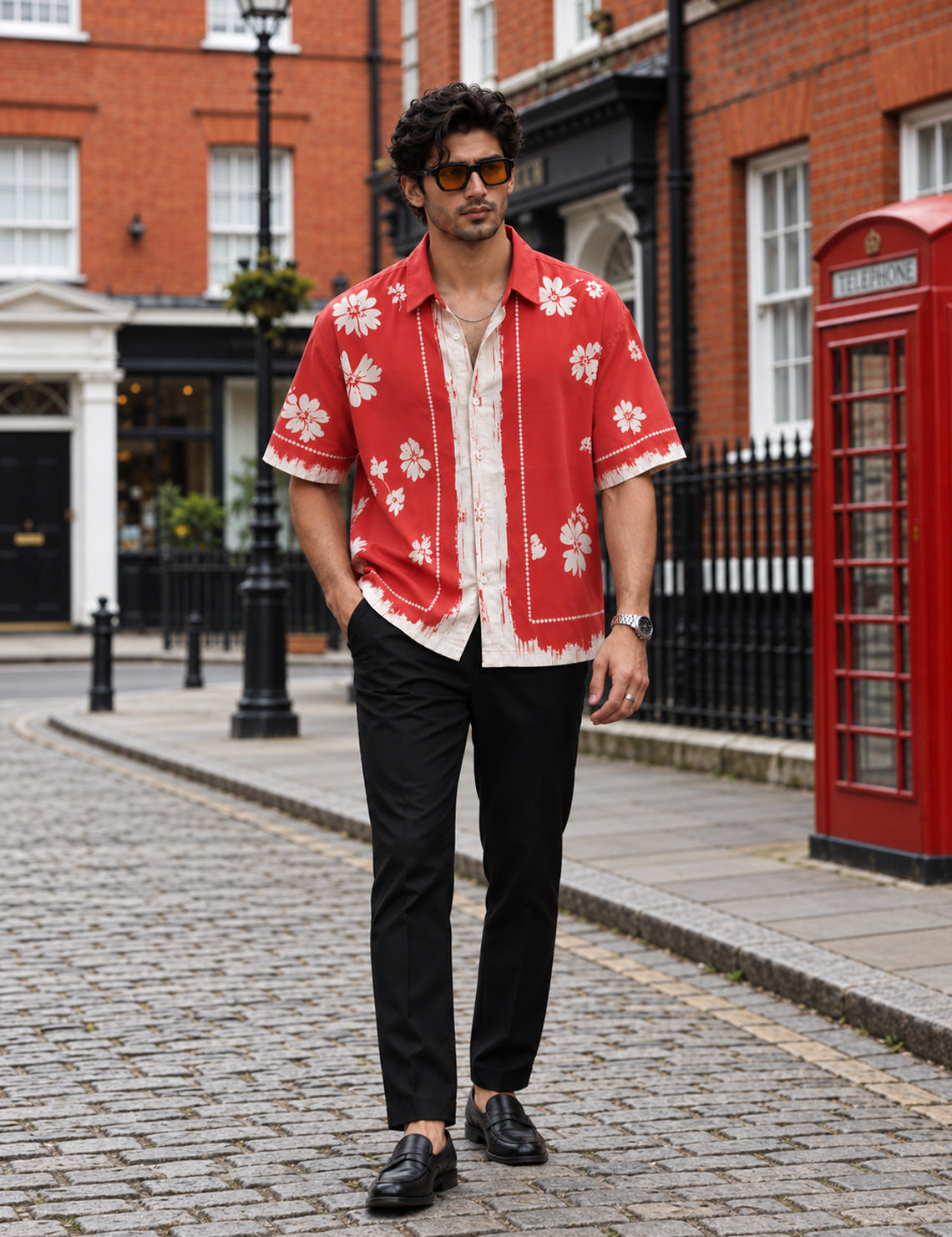 Force Mens Floral Print Red Shirt