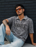 Force Printed Men Zip Neck Grey T-Shirt