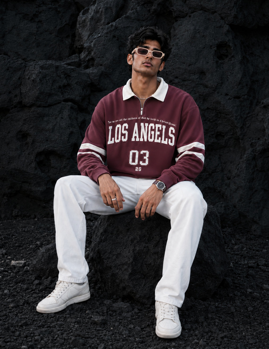 Force Printed Men Zip Neck Maroon T-Shirt