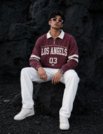 Force Printed Men Zip Neck Maroon T-Shirt
