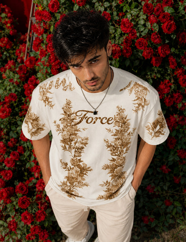 Force Printed Men Round Neck Beige T-Shirt