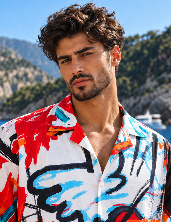 Force Mens Abstract Print White Shirt