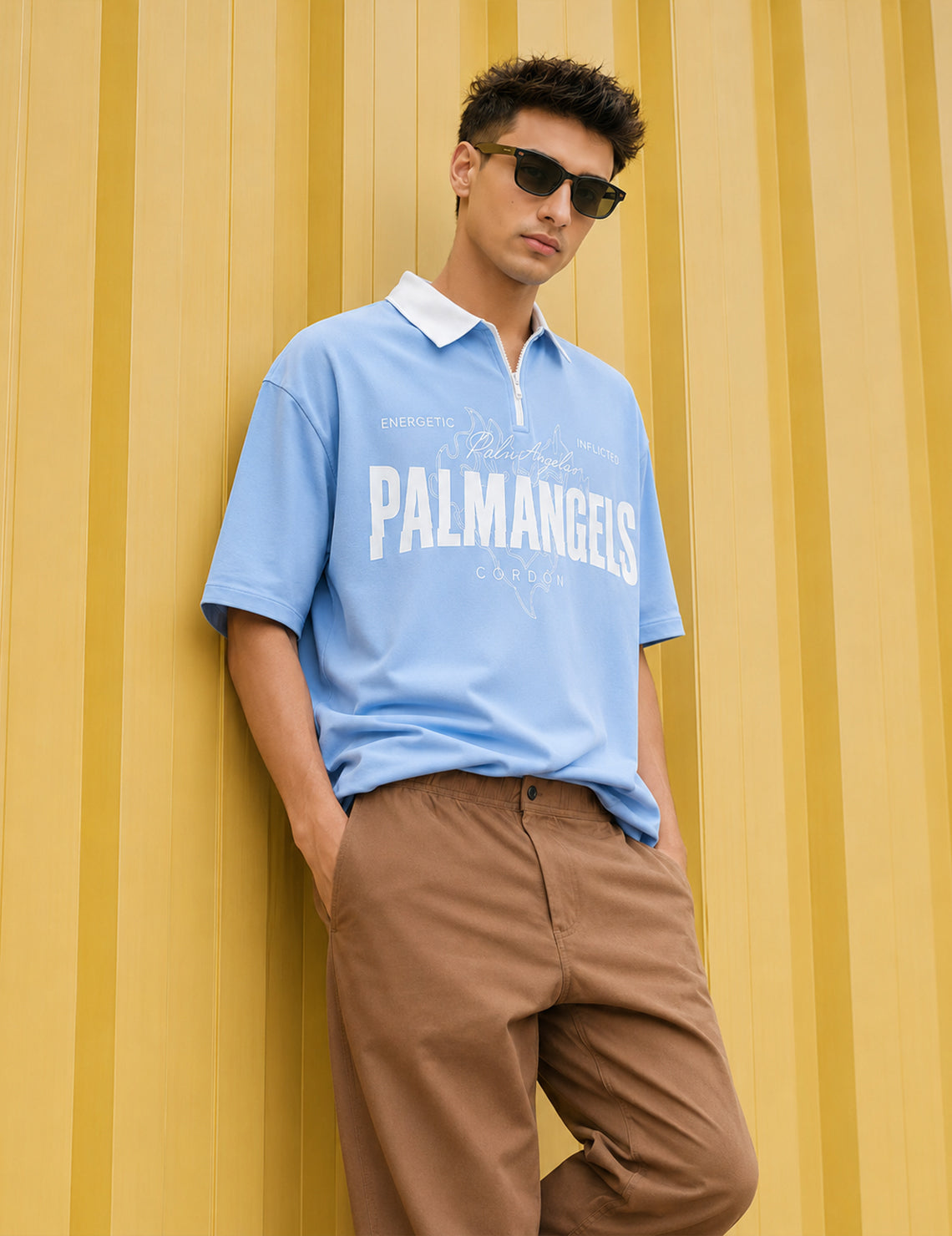 Force Printed Men Polo Neck Light Blue T-Shirt