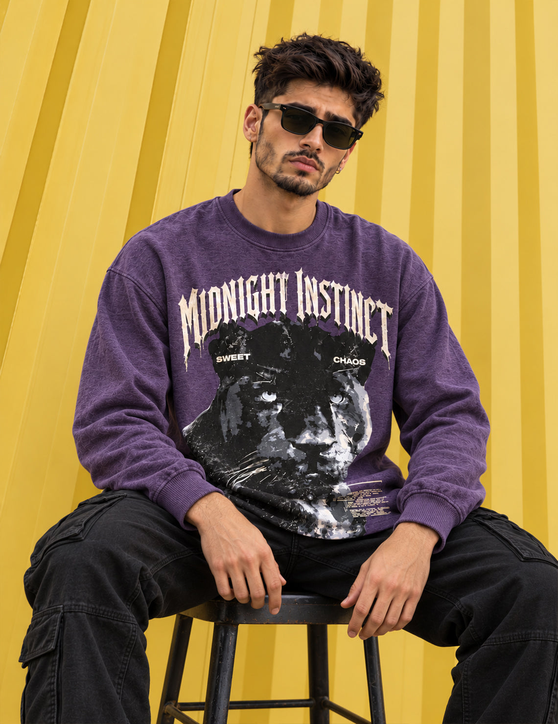 Midnight Instinct Panther Graphic Full-Sleeve T-Shirt – Purple