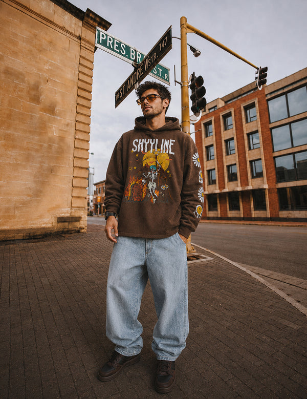 Force Printed Men Brown Hooded Sweatshirt