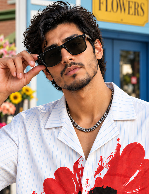 Force Mens Floral Print White Shirt