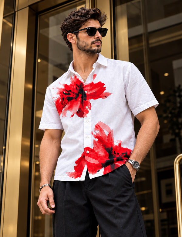 Force Mens Floral Print White Shirt