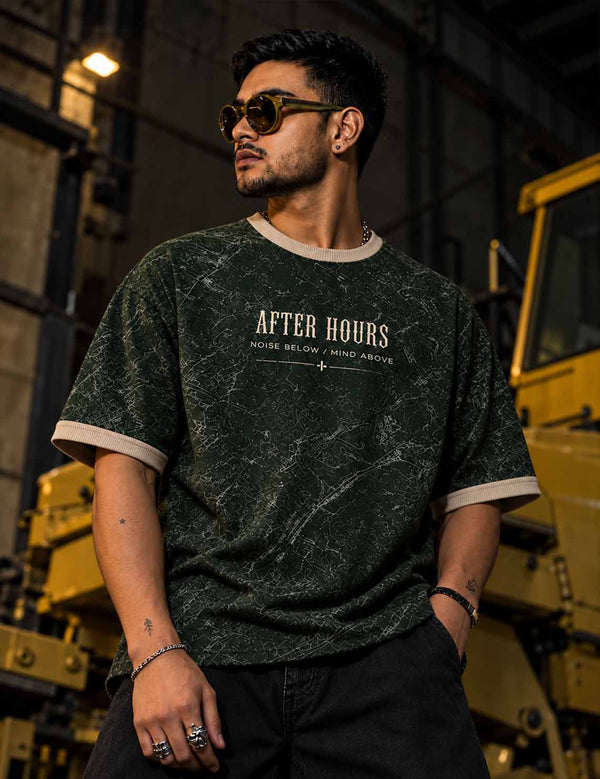 After Hours – Forest Green Oversized Half-Sleeve Ringer T-Shirt