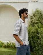 Force striped Men Zip Neck Blue T-Shirt