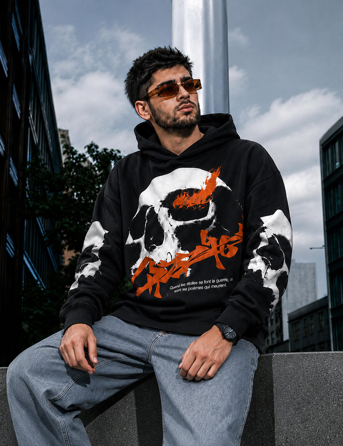 Force Printed Men Black Hooded Sweatshirt