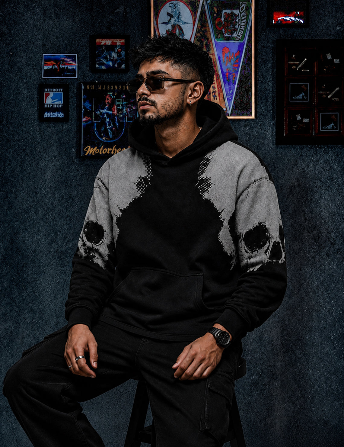 Force Printed Men Black Hooded Sweatshirt