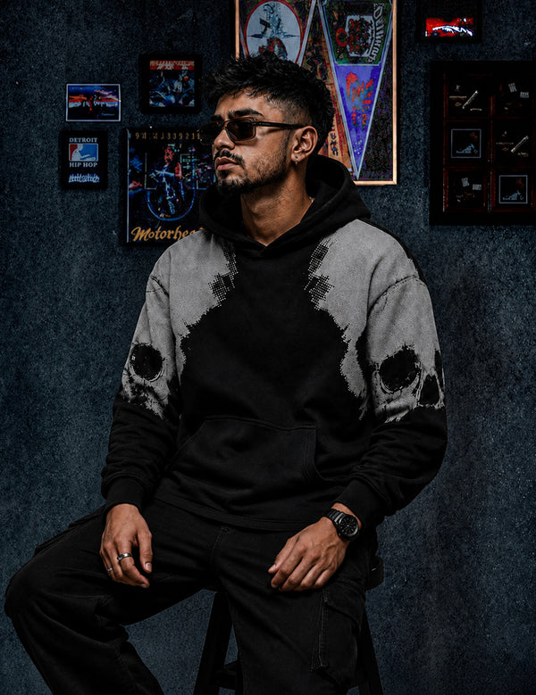 Force Printed Men Black Hooded Sweatshirt