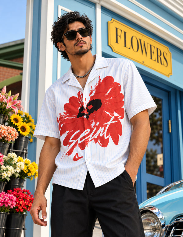 Force Mens Floral Print White Shirt